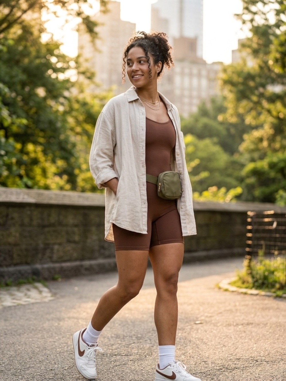 Girlfriend Collective Brown Compressive Bike Shorts Unitard Size Small - Picture 2 of 7